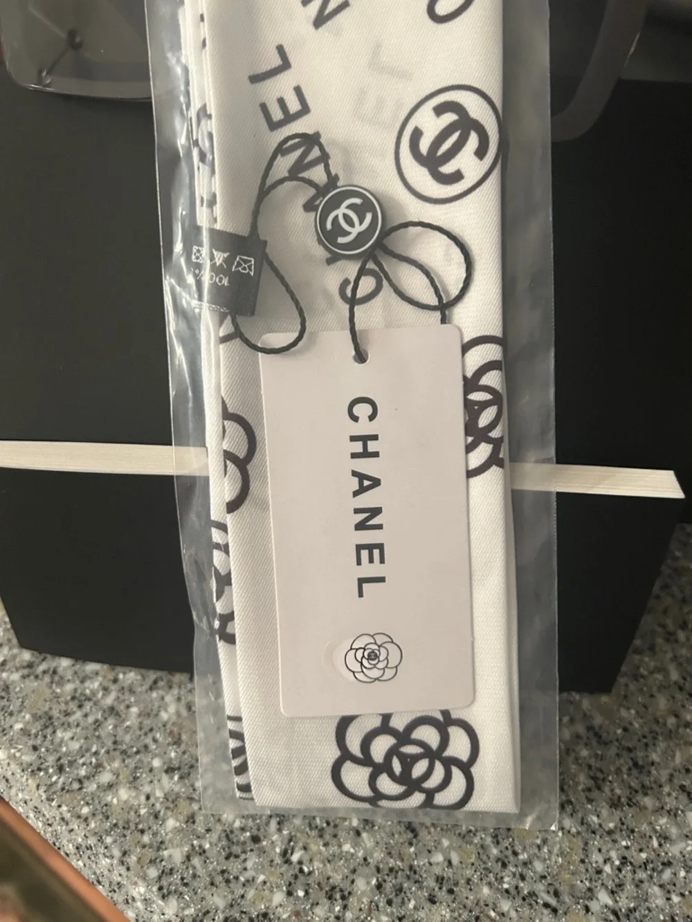 CHANEL White and Black Oversized Square Sunglasses and matching CHANEL Bandana - Picture 7 of 7